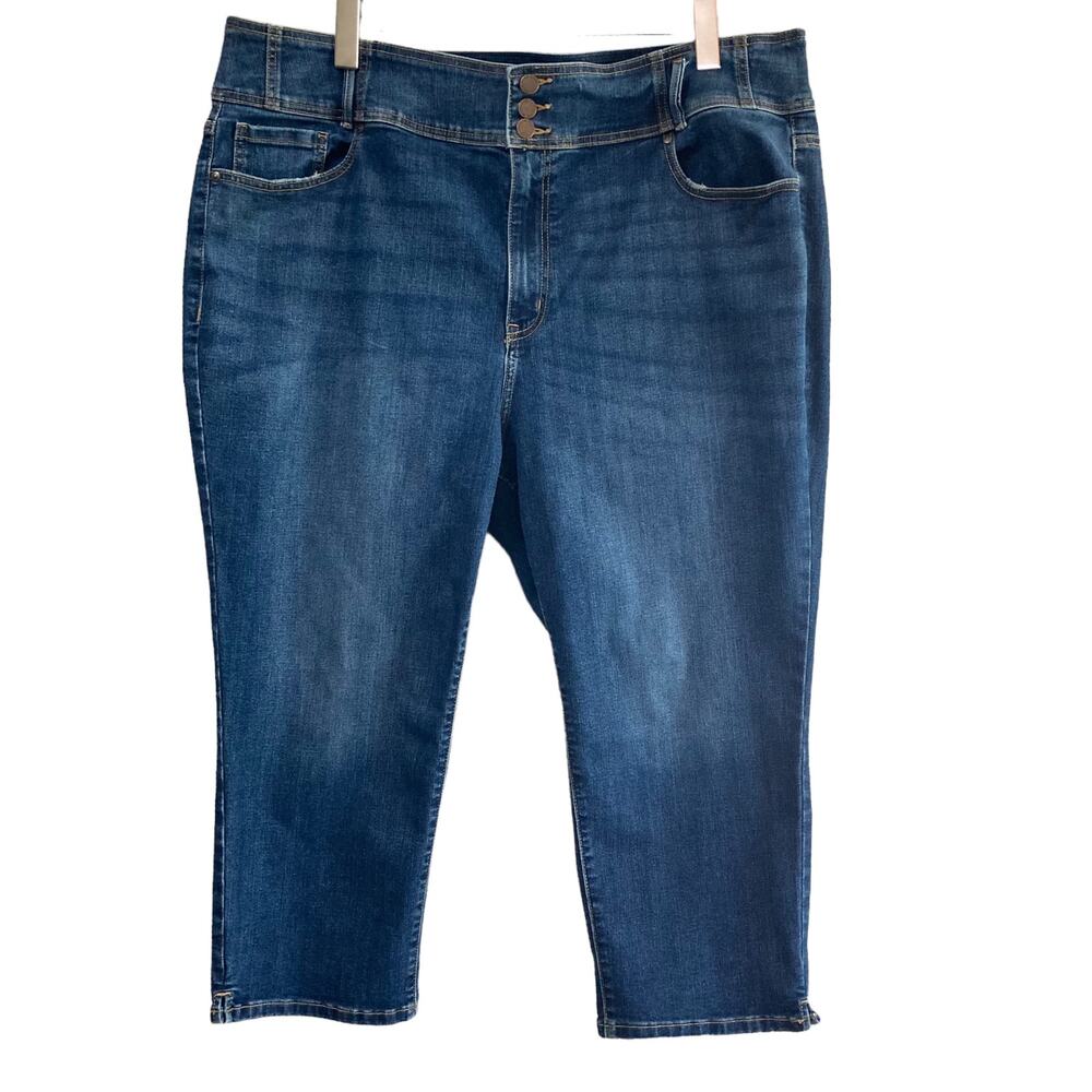 Lane Bryant Cropped Button & Zip Fly Jeans Flex Magic Waistband High Rise Sz 24